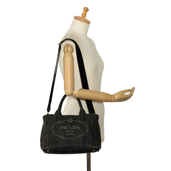 PRADA Canapa Logo Denim Satchel - Picture 10 of 11